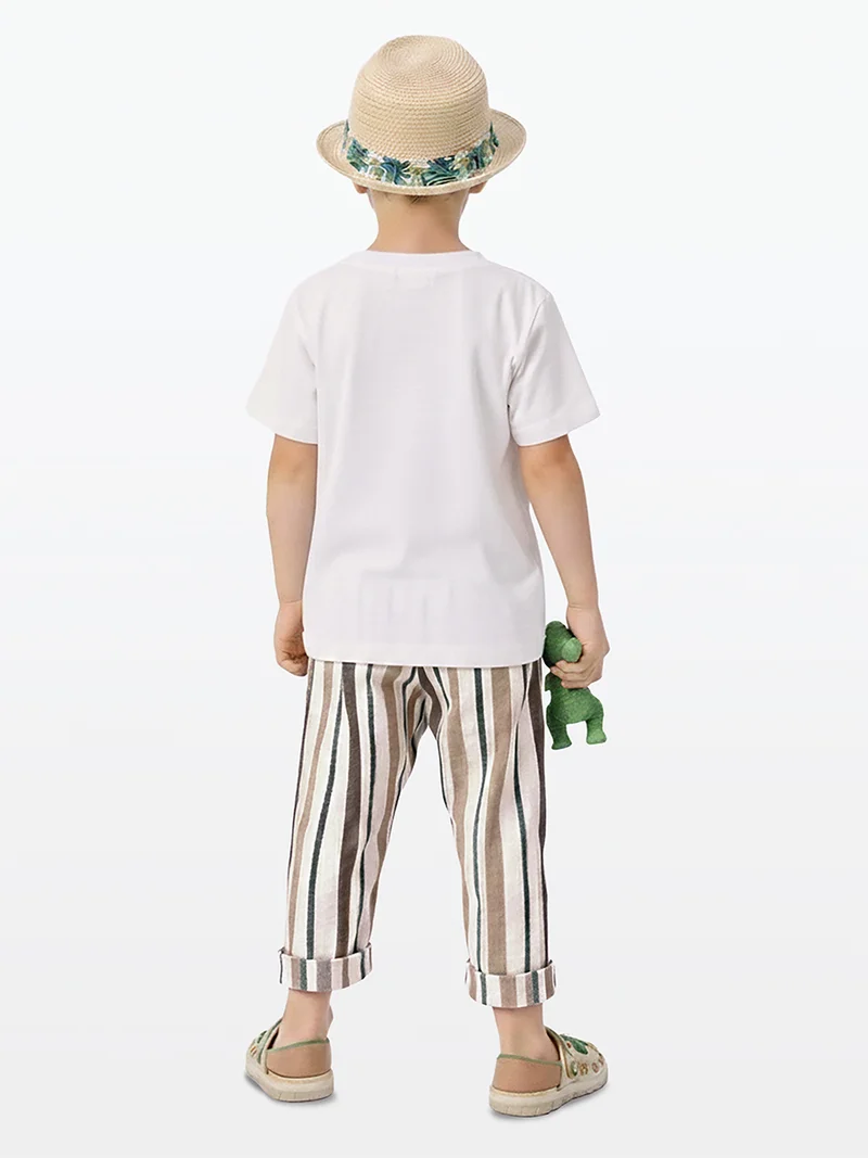 دينوكيدس طقم أولاد تي شيرت بطبعة ديناصور وسروال مخطط